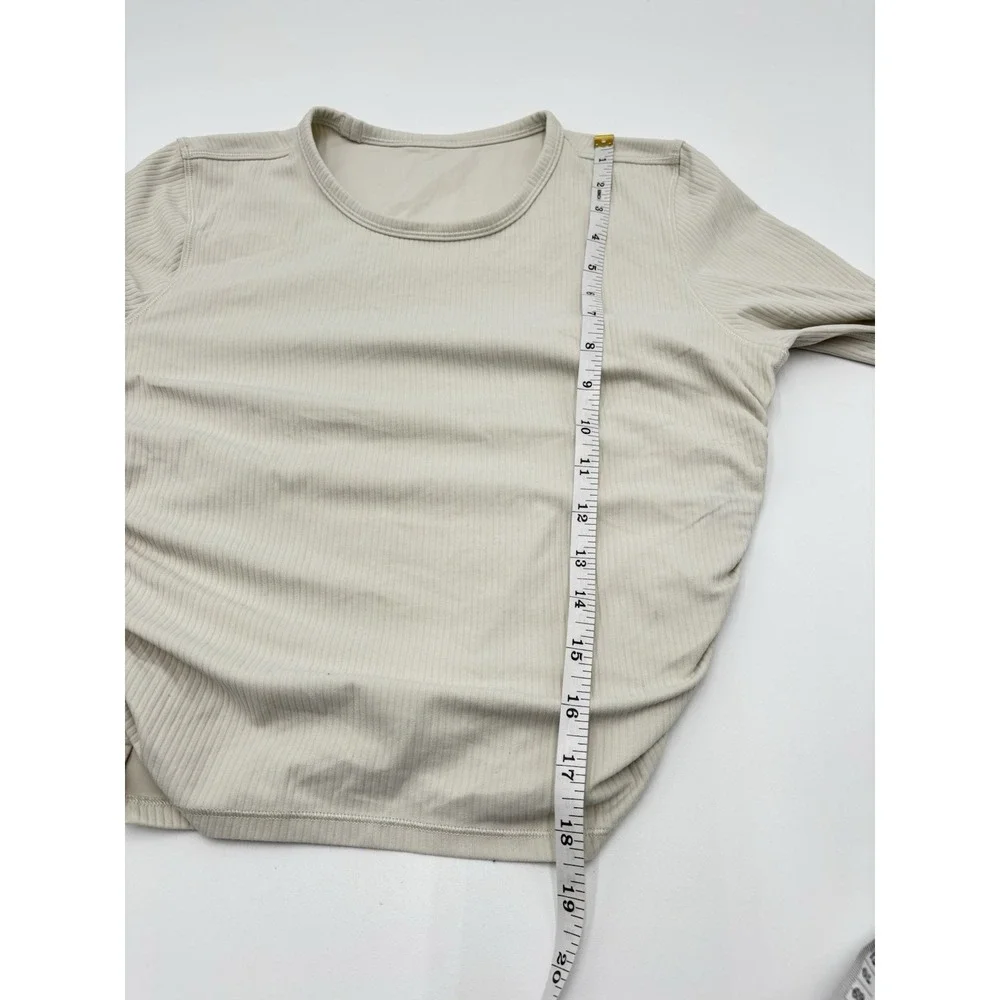 Lululemon Ribbed Ruched Side Long Sleeve Top Ivory Cream Fitted Women's